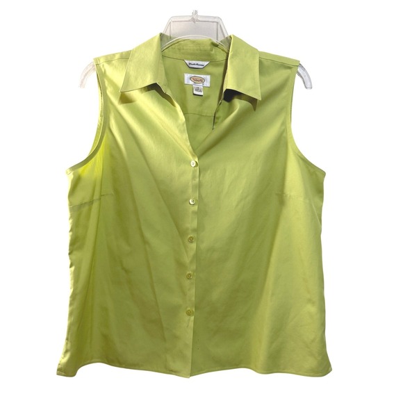 Talbots Tops - Talbots Button Down Shirt Women 14 Green‎ Sleeveless Cotton FLAW